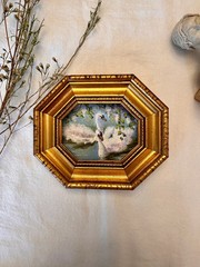 Framed Swan Oil Painting: Small Vintage Style Wall Art