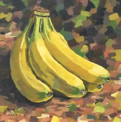 Original Still Life Painting – „Bunch of Bananas“ – (8 x 8 inch) by John Wallie