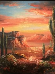 B Duggan SW Desert Sunset Original Oil on Canvas 10″L x 8″H Framed 15″W x 13″H