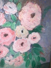 VTG ‘96 Still Life Flowers Ranunculus Roses Blue Vase Canvas Modern 18”x 25.75”