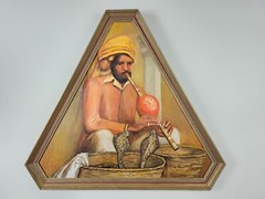 Vintage Original Signed R Touloukian Oil Painting 28×25 Framed Snake Charmer Art