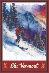 Ski Vermont Skiing Travel Poster Prints Canvas or Framed Winter Sport