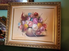 Beautiful Oil Painting Floral On Canvas Signed Roses Gold Frame P.H.Havens Nice