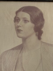 ANTIQUE DRAWING PORTRAIT WOMAN WIFE OF EVERETT GEE JACKSON EILEEN LISTED FAMOUS