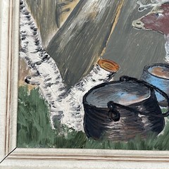 ANTIQUE PAINTING NATIVE AMERICAN INDIAN TIPI TRIBAL MYSTERY ARTIST SIGNED 1940’S