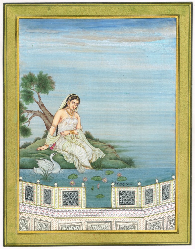 Handmade Indian Miniature Painting Of Indian Woman Fine Art On Paper 10×13 Inch