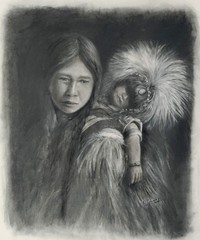 Original Expressive Native American and Child 14 x 11 Pastel on Pastel Paper