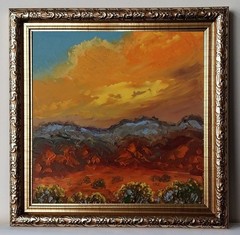 Framed Abstract Landscape Southwest Sunset Desert Art 6×6” Oil Painting Original