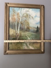 Antique Original Watercolor Painting Signed Geo Howell Gay NY Autumn Woods