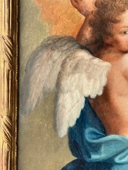 Antique Italian Oil Painting Cupid Eros 19th Century Baroque Portrait Framed