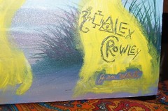 BEACH EYE UFO Psychedelic Ancient Mod Original Oil Painting ALEX CROWLEY Signed