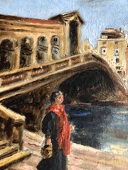 Antique Minature European Painting Unframed Italy Gondola