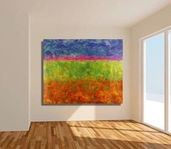 Painting On Canvas, 72”x60” Original Signed Acrylic Large, Giant Green Blue