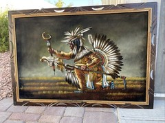 ORIG ENESTO SANCHEZ PAINTING INDIAN CHIEF ON A Hunt ACRYLIC ON VELVET 27X39.5