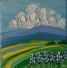 Mini Canvas Texas Hill Country Bluebonnets Landscape 4×4″ Original Oil Painting