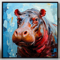 ORIGINAL Oil PAINTING on Canvas Hippopotamus 12×12 in Textured Art Custom Order
