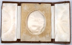 Miniature Lady Portrait Painting in Gilded Frame & Trifold Leather Display Case