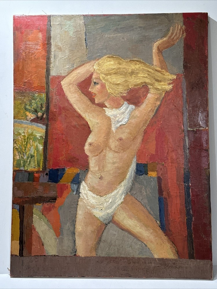 MID CENTURY PAINTING NUDE WOMAN WOMEN FEMALE MODEL VINTAGE EXPRESSIONIST LARGE