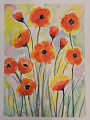 Original Poppy Flower Watercolor Painting, colorful poppies, Abstract pretty art