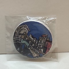 5 Original Hand Painting Museum Styles City Scape Pin Buttons 1.25″ # 4