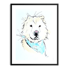 Original Signed 5×7 Acrylic Dog Portrait Expressionist Neutral Home Decor