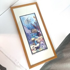 “Coral World” Fish Vibrant Watercolor Painting 11×24 Signed Pam E Webb Framed