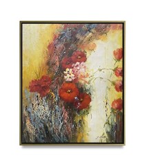 Hungryartist -Original Painting of Red Flowers on Canvas 20×24 Framed