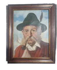 Jeno Gussich CLASSICAL PORTRAIT Pipe Shepherd GENTLEMAN PAINTING Gesso Listed