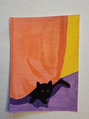 ACEO Original Acrylic Painting Abstract Black Cat by Kiva