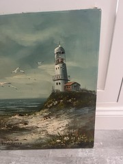 Vintage Canvas Brian Roche Seascape Lighthouse Coastal Original Oil Painting