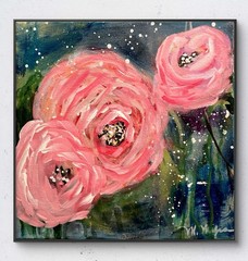 Mary Myers Original Acrylic Pink Rose Abstract Floral 10×10 Canvas