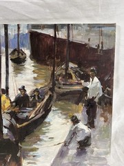 KRYEV Signed Original Oil Painting Harbor Seascape Boats Impressionist Art 20×22