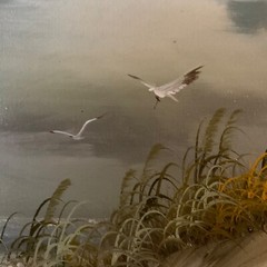 Vintage SEASCAPE coast ocean Painting original hand painted sand beach signed
