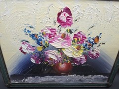 Vintage Textured Floral Oil Painting Flower Boquet Still Life Frame 9×7