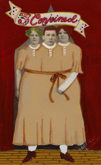 Original Folk Art Painting on Vintage Photograph – Circus Sideshow Altered Photo