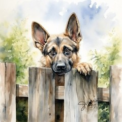 German Shepherd Painting Watercolor Dog Wall Art Print 8×11 Inches