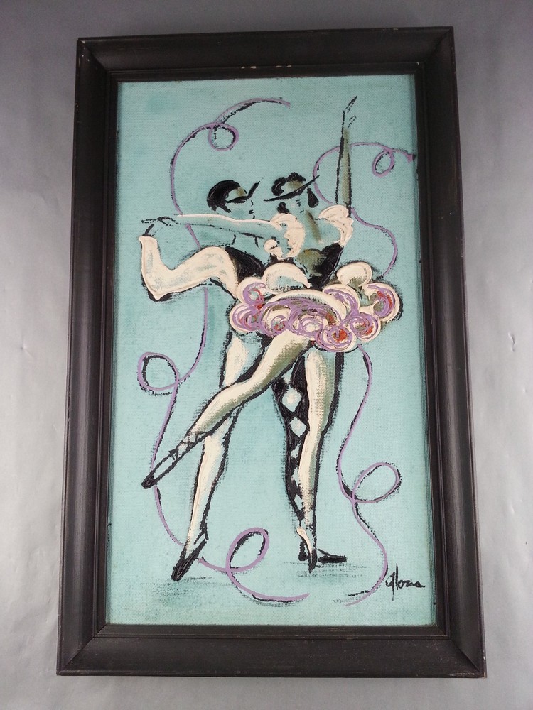 Vtg MCM Gloria Signed Ballet Dancers Painting Framed Impasto Mid-Century Modern