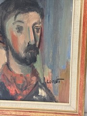 MID CENTURY PAINTING PORTRAIT MODERNIST SIGNED LORET MALE MODEL MAN MEN VINTAGE