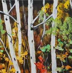 YARY DLUHOS Aspen Birch Trees Landscape Autumn Colors Original Art Oil Painting