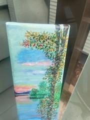 Sunset Reflections by the Lake Original Painting 4″ x 12″ Cruz