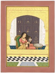 Indian Painting Of Empress Looking in Mirror & Adjust Her Hair On Paper 10×13″