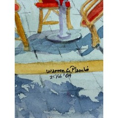 Nice Cafe Original Watercolor Painting French Street Scene 2004 Warren C Plauche