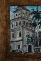FRAMED SIGNED ORIGINAL OIL VIEW OLD COLONIAL TRINIDAD, CUBA ARTIST: HECTO VIDAL
