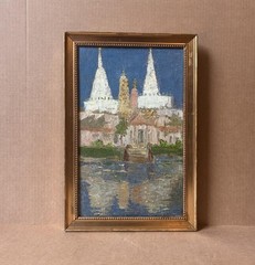 Hugo Pedersen. Wat Arun Temple of Dawn, Bangkok. Oil Painting 1896. Rare ! COA