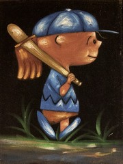 Vintage 1970’s Charlie Brown & Snoopy Baseball Mexican Velvet Oil Paintings.