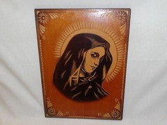 Virgin Mary Vtg Wood Block Picture Our Lady Christian Icon Religion Painting