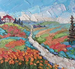 Original Oil Painting on Canvas board 30x30cm California Landscape Poppies Art