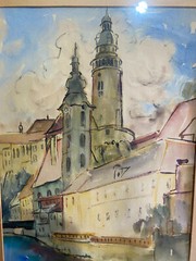 ::AQUARELL ANSICHT VON KRUMAU IN BÖHMEN 1939 TSCHECHIEN ANTIK SIGNIERT SELTEN