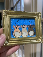 Funny Mouse,mice ,Original Painting On Paper,3/4,framed,miniature,small,mini