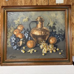 Vintage Oil Painting of fruits and vase Framed & Signed 27×23 inches